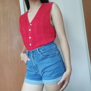 90s red cable-knit sweater tank top